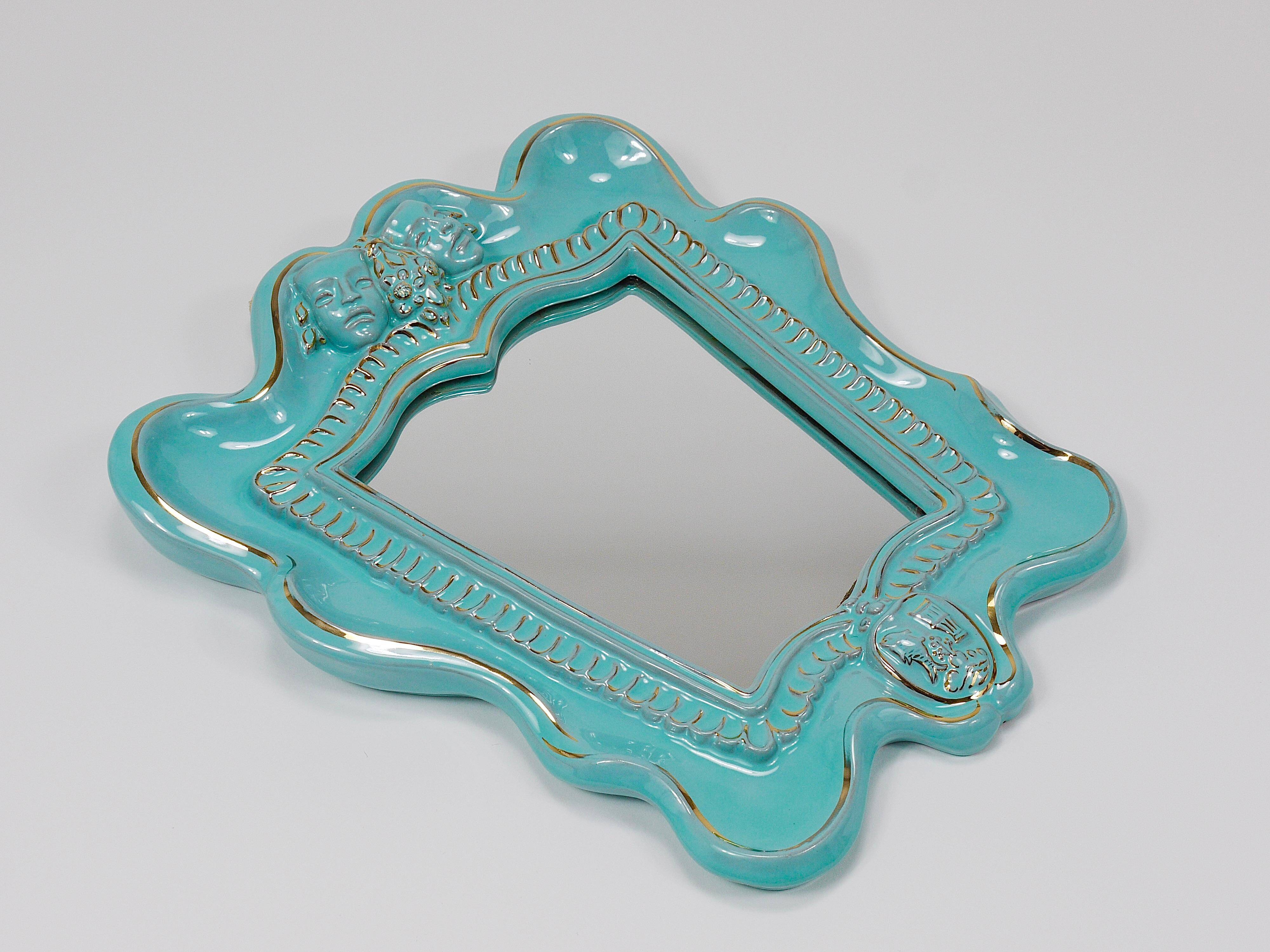 Art Deco wall mirror Theatre in terracotta by Gmundner Keramik, Austria, 1930s