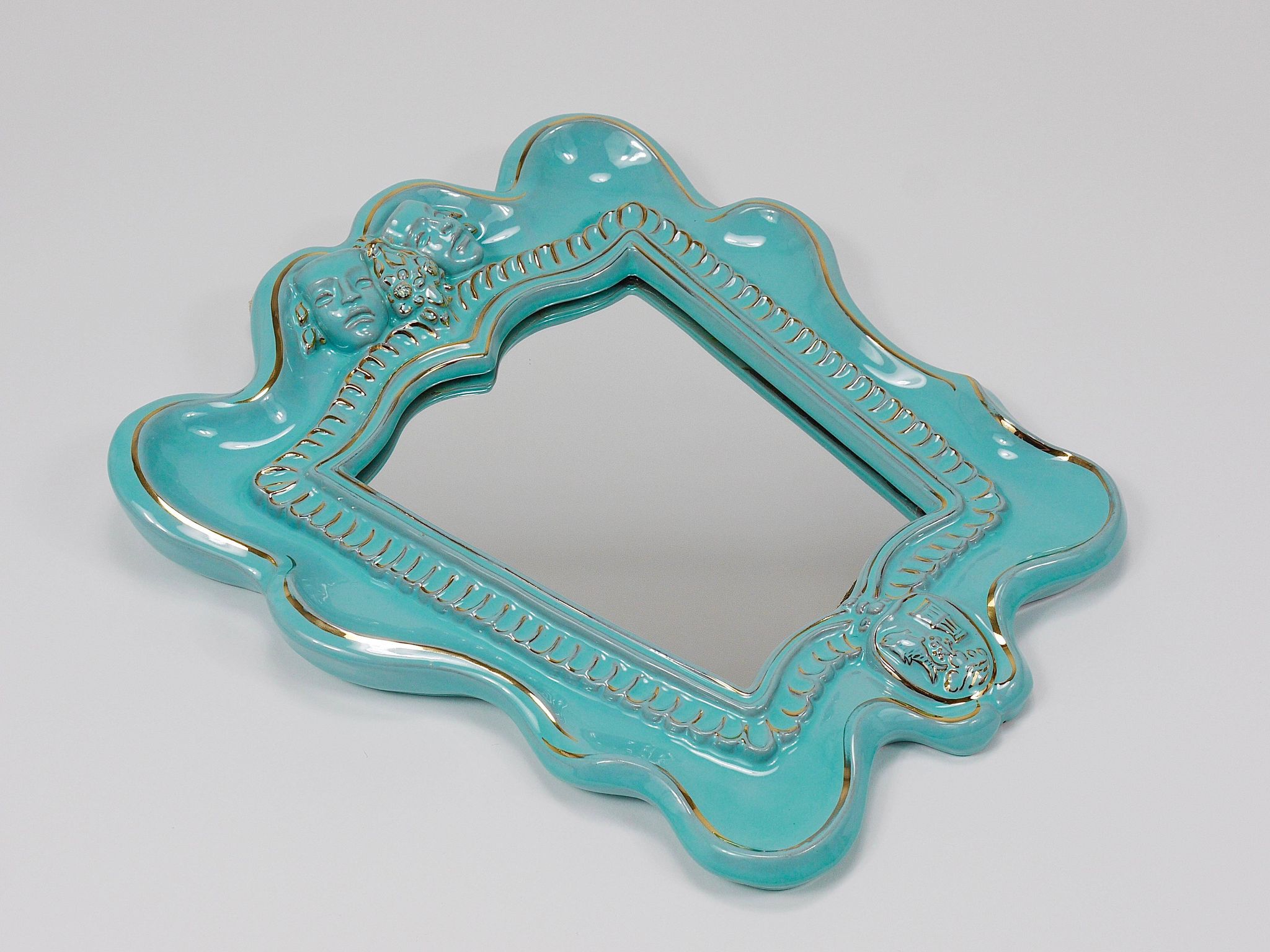 Art Deco wall mirror Theatre in terracotta by Gmundner Keramik, Austria, 1930s