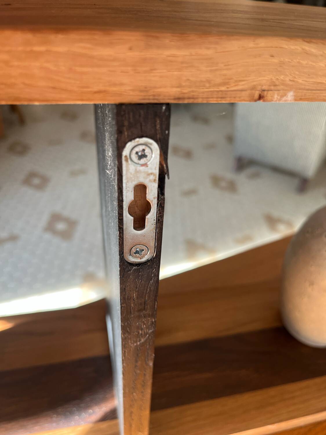 Stained wooden shelf