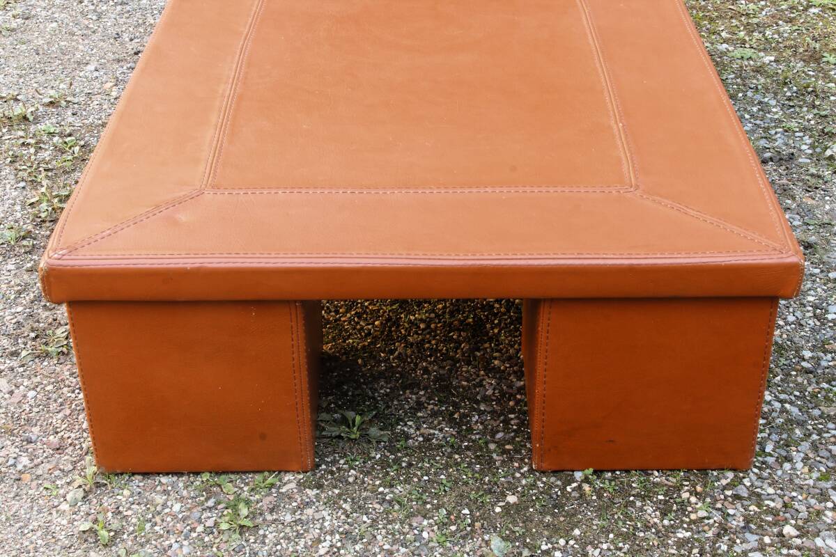 Cognac leather coffee table, vintage 1980s.