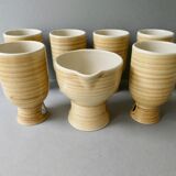Set of 6 mazagrans and a sandstone pitcher