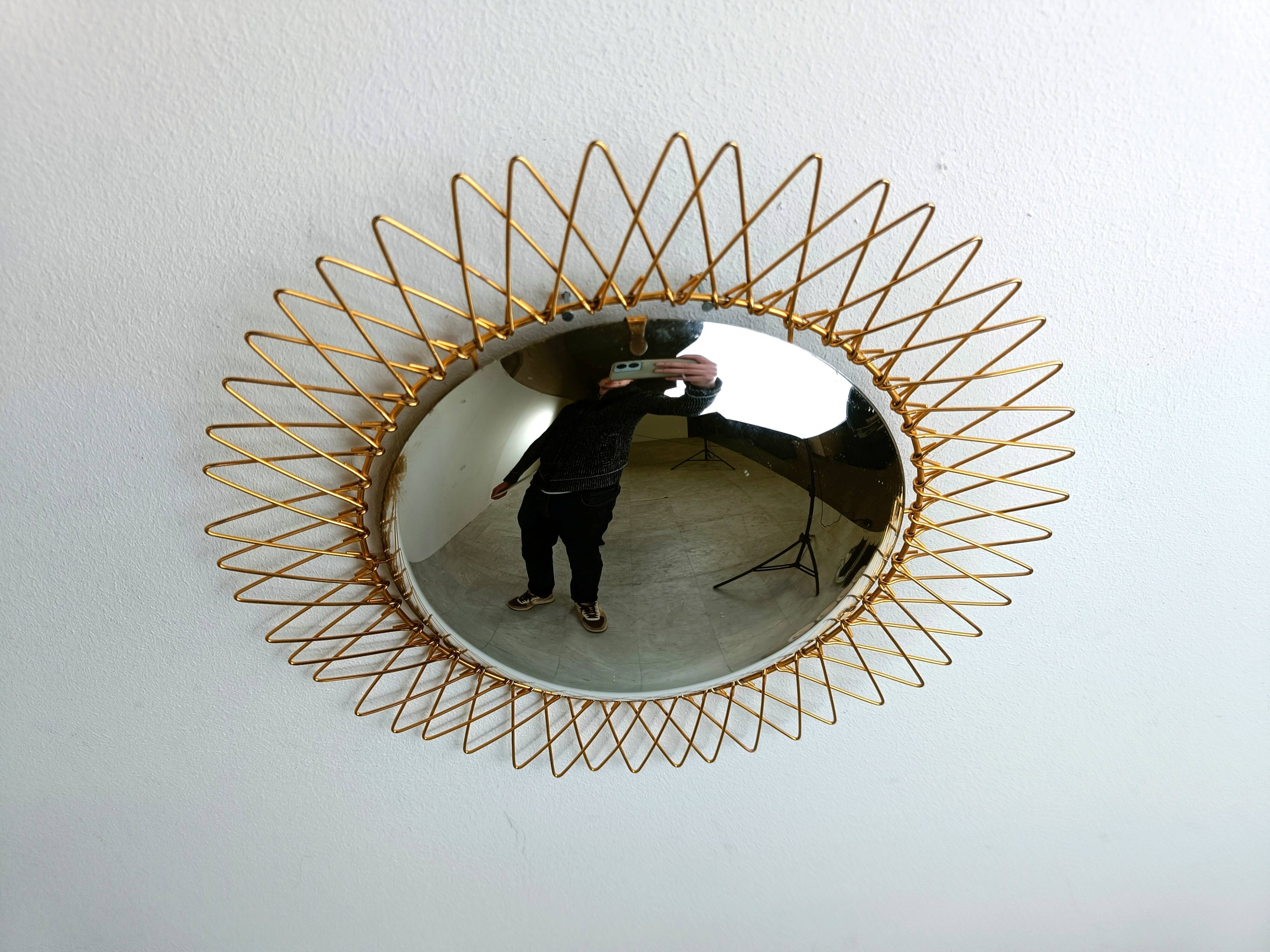 Vintage Bohemian golden sunburst mirror, 1960s