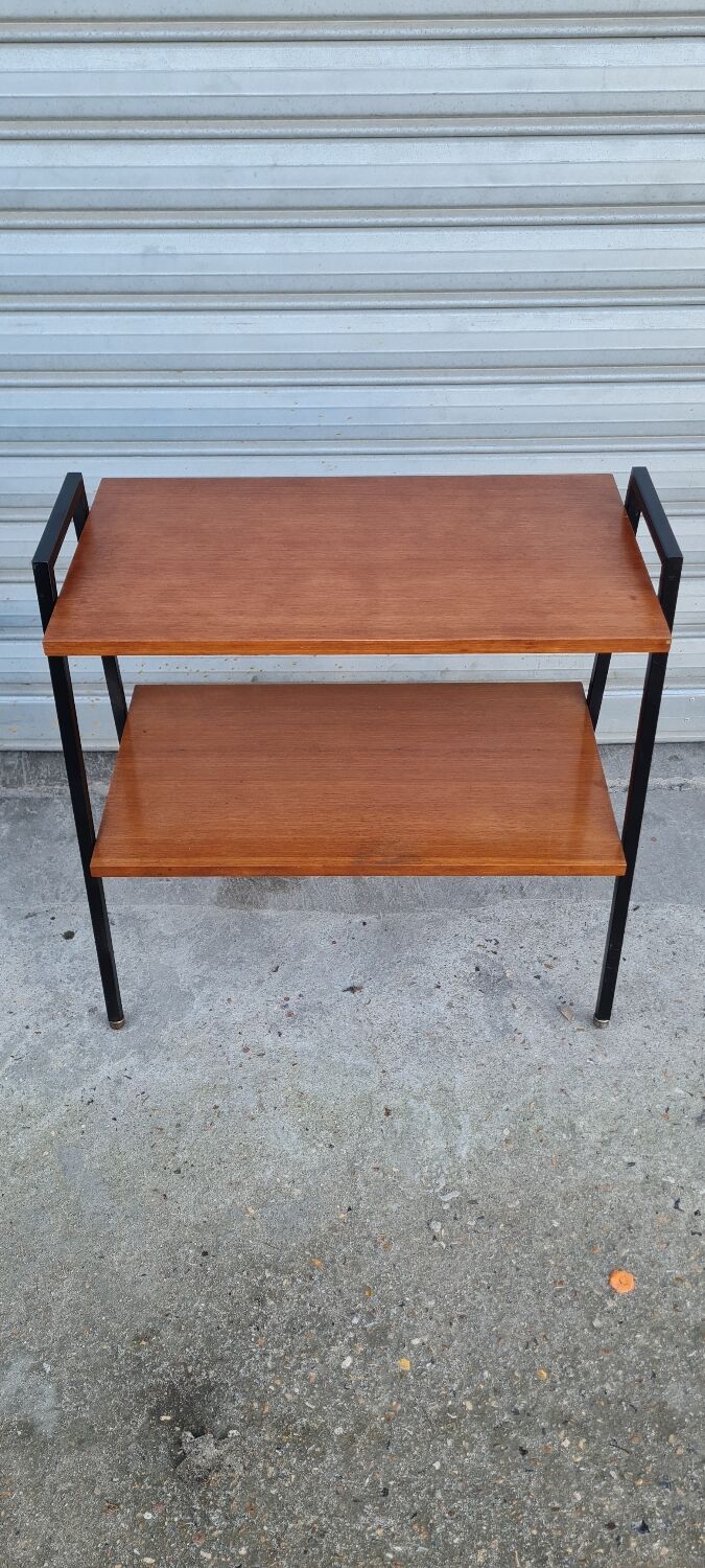 Teak and metal side table