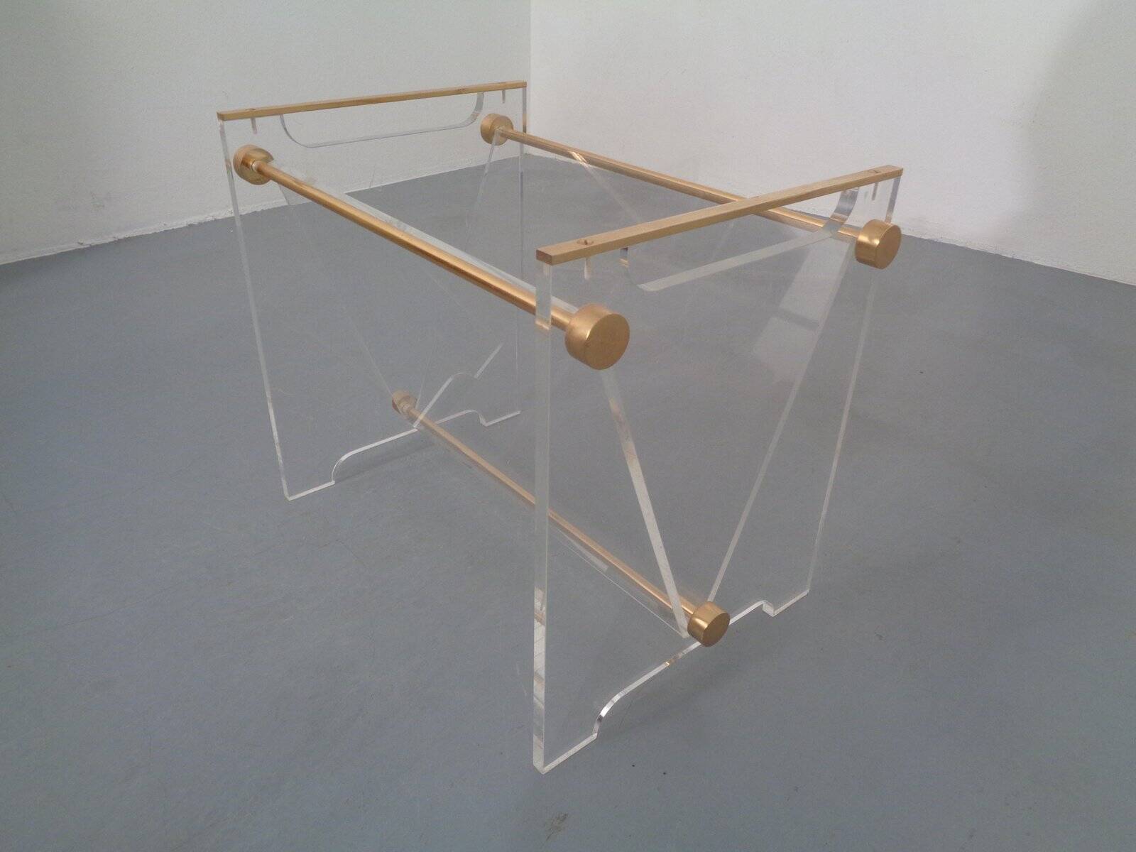 Italian acrylic glass and brass magazine rack, 1970s