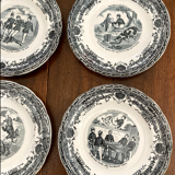 Servide 6 old dessert plates - proverbs and military - porcelain of gien