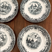 Servide 6 old dessert plates - proverbs and military - porcelain of gien