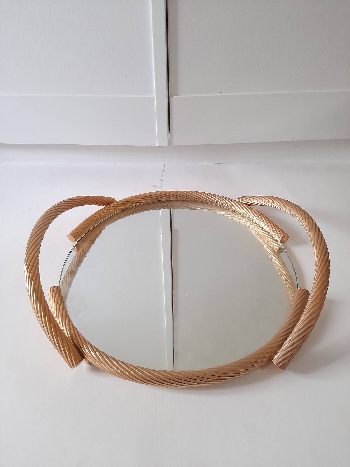 Brass Milano mirror tray and rope-like handles