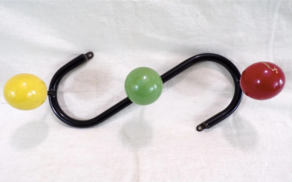 Coat rack vintage hook 50s rockabilly metal and wooden balls color red green yellow vintage France