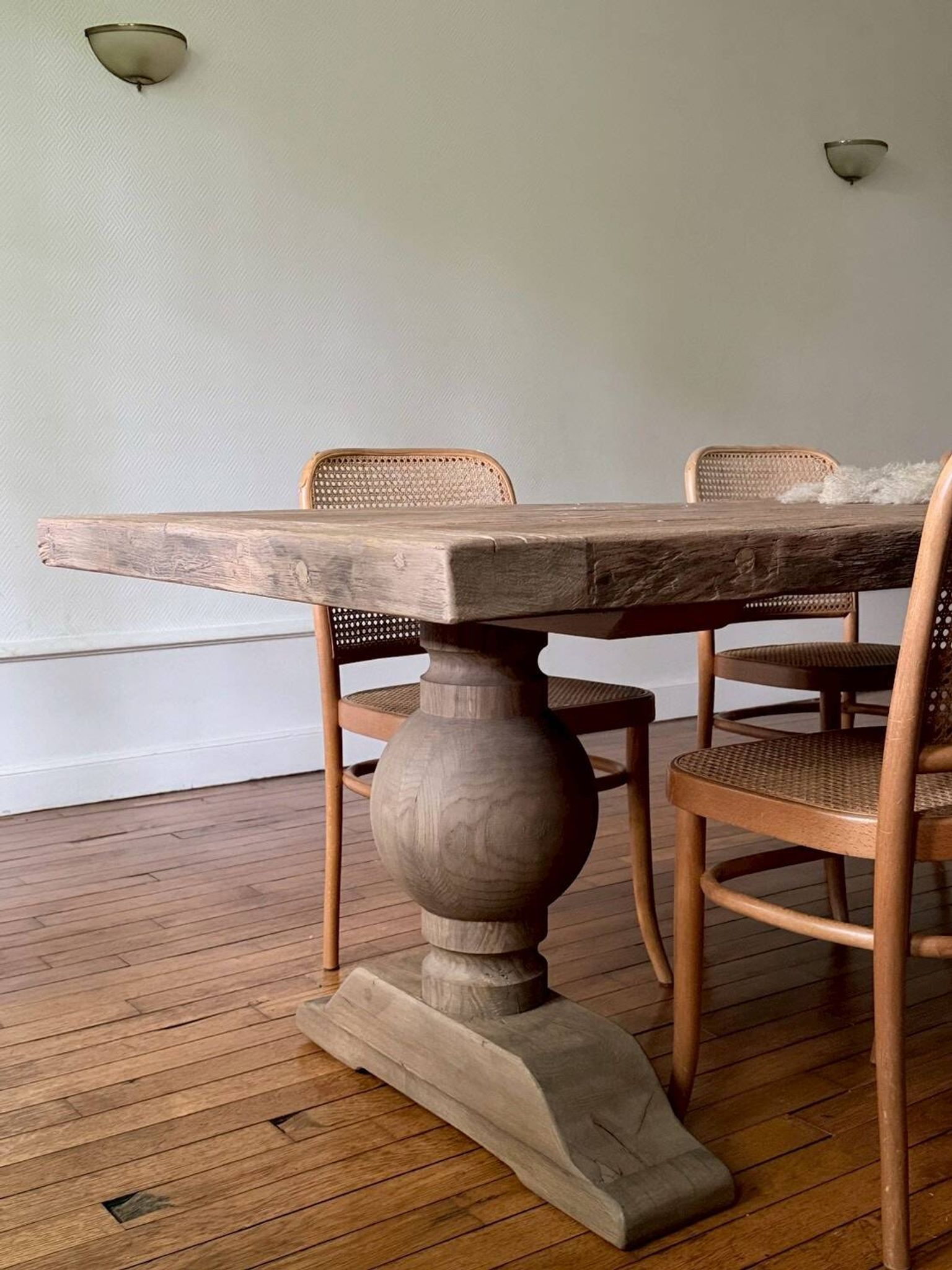 Table monastère en chêne ancien massif – SOLEIL 400 par 120 cm