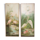 Pair of naturalistic painted wood panel signed Nancy 1900, Art Nouveau, pink flamingo bird, heron