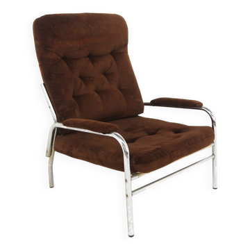 Fauteuil scandinave en métal et en velours, Suède, 1970