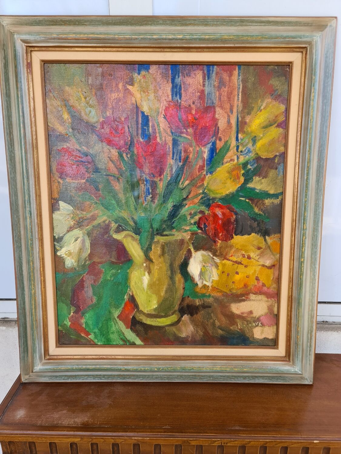 Old painting Paul Hannaux Bouquet of flowers