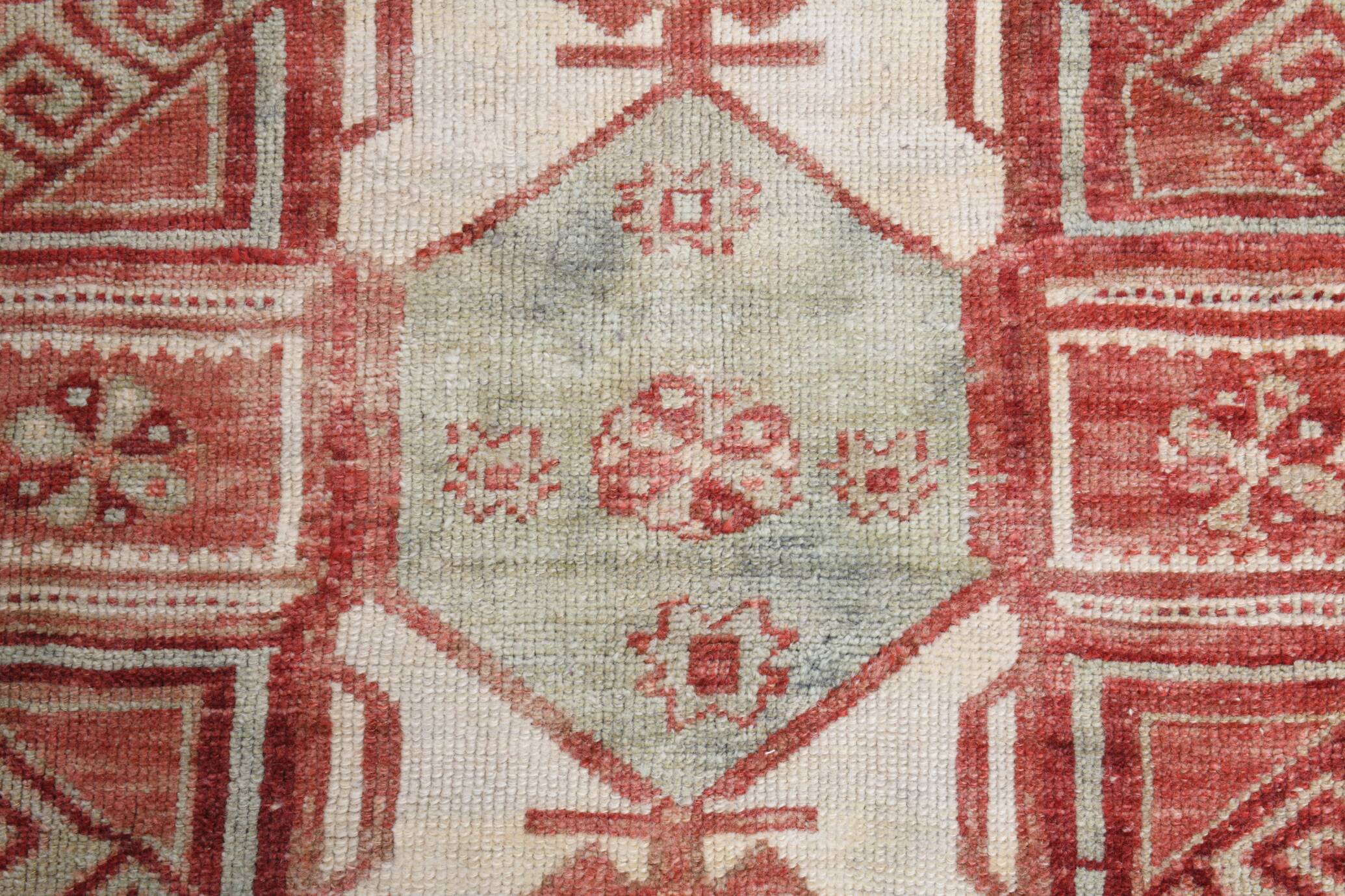 3x9 Red & Beige Geometric Pattern Persian Runner Rug, 80x280Cm