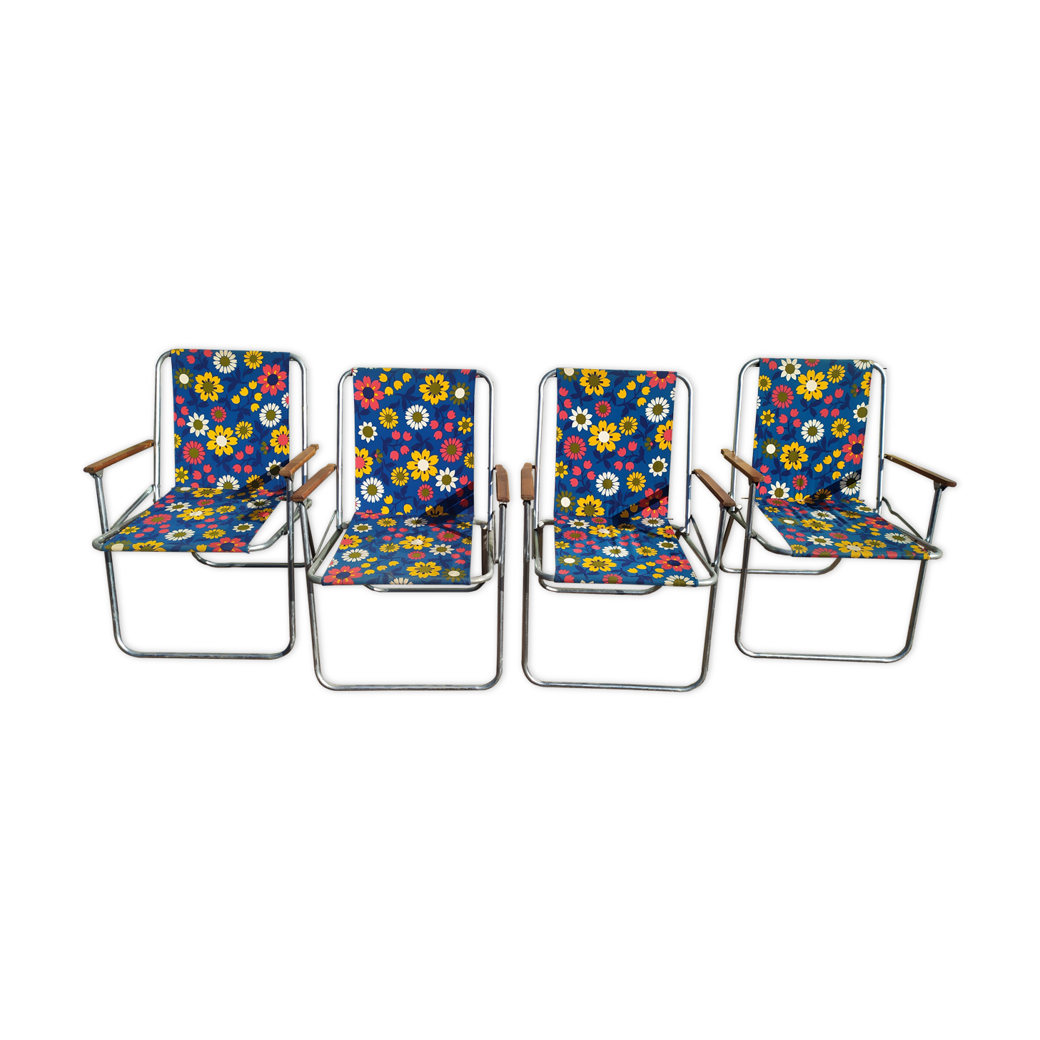 Lot de 4 chaise de camping pliante vintage bleu fleur