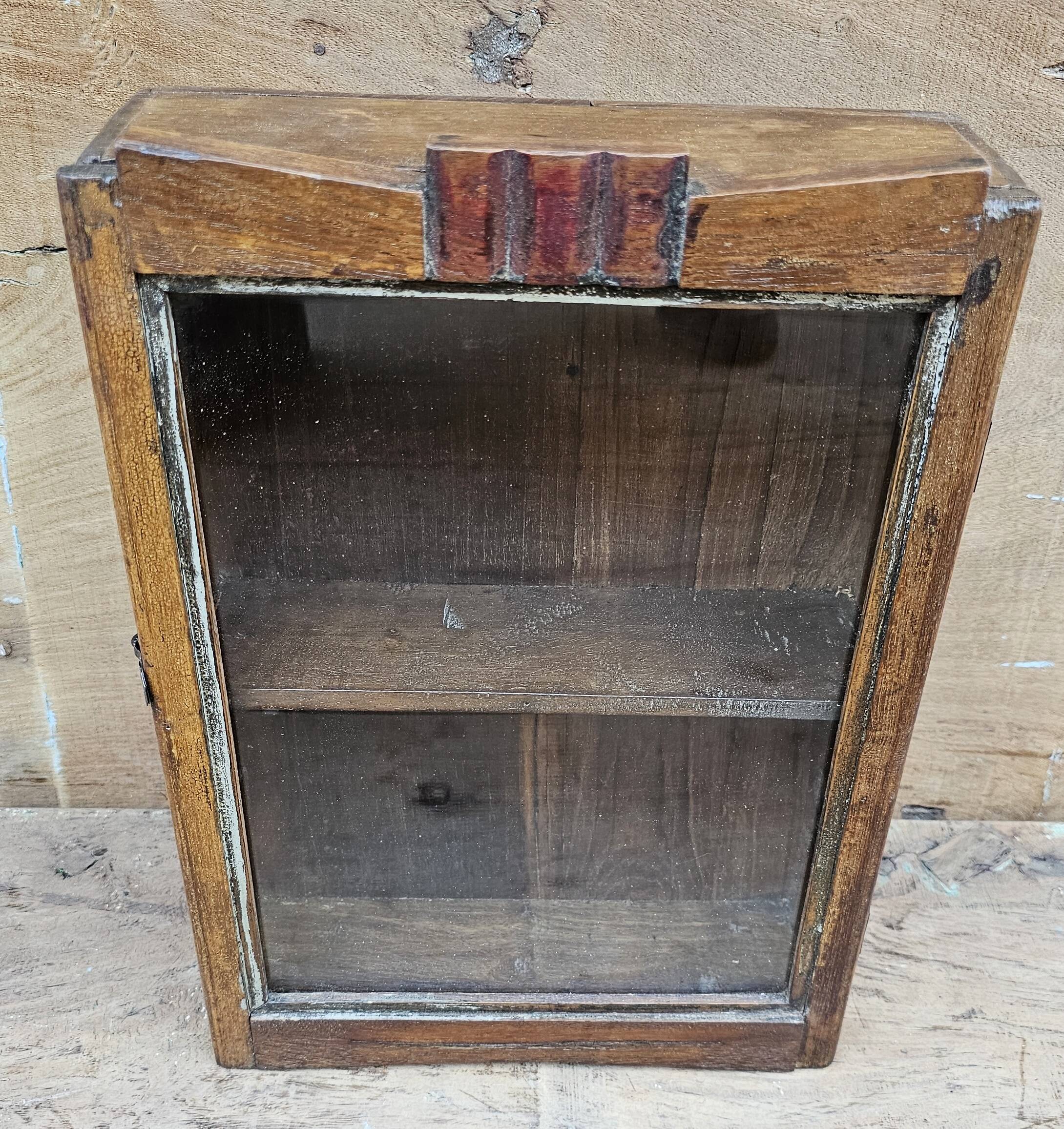 Old Art Deco wall display case in Burmese teak