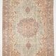 Vintage Persian Style Rug, Soft Beige Blue Medallion Handwoven Carpet