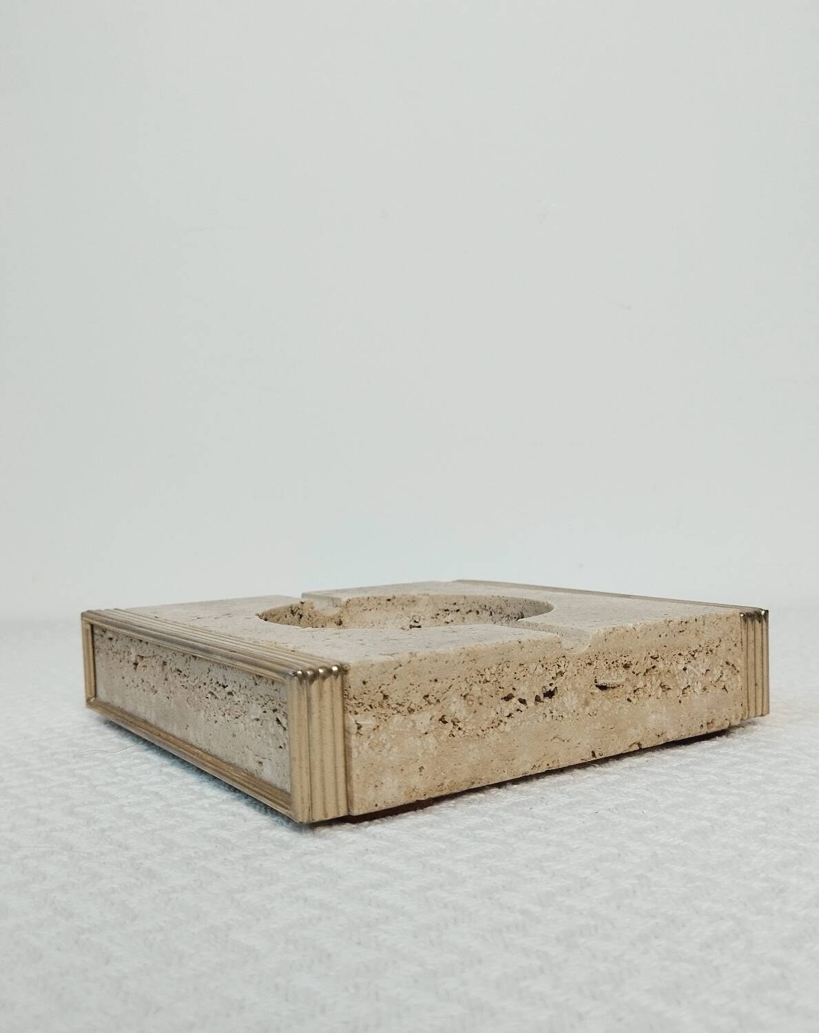 Travertine and brass ashtray