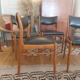 Series of 4 chairs in teak and vintage skai