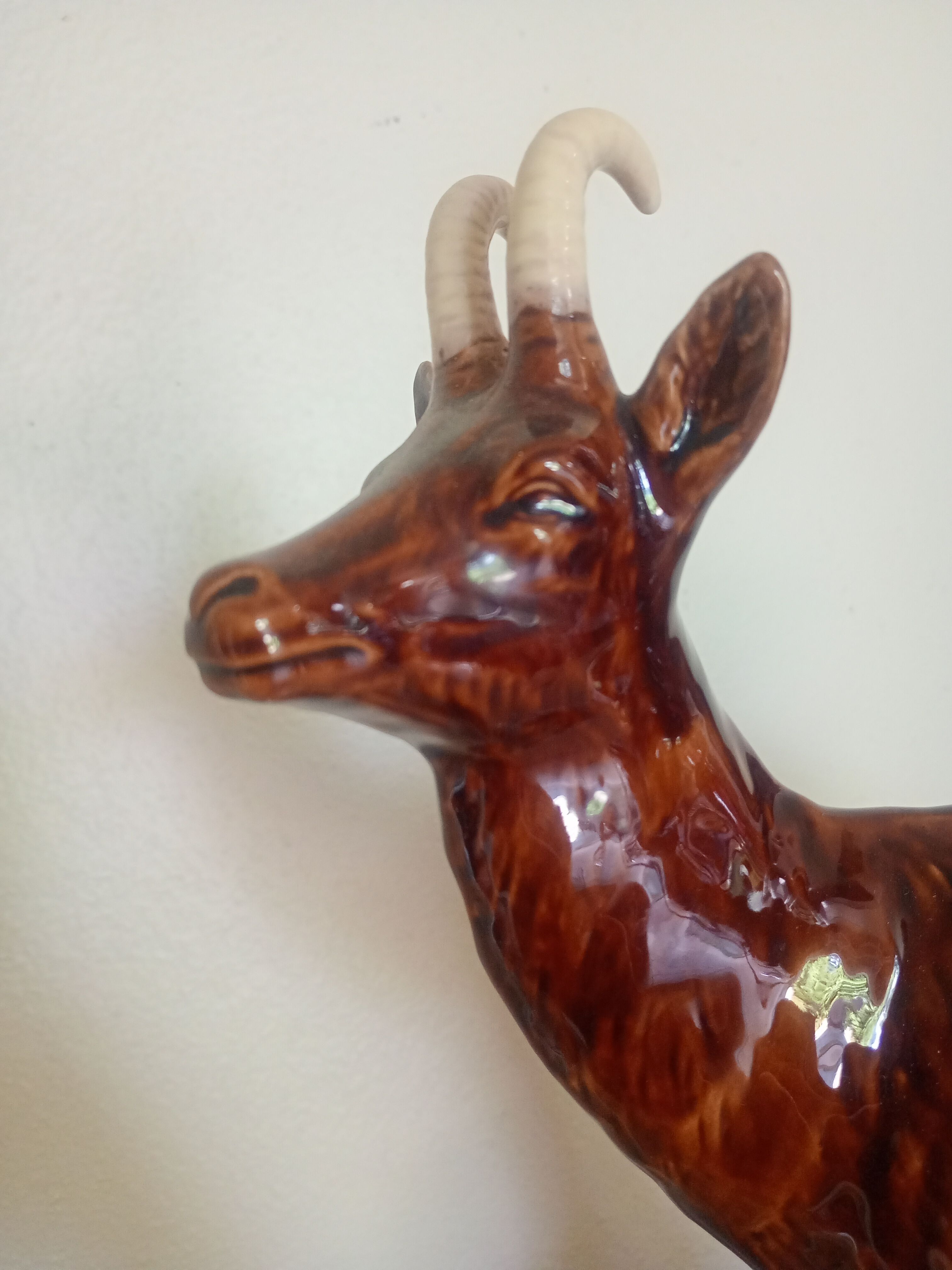 Statuette 43cm chamois on a snowy rock - polychrome ceramic