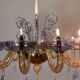Venetian chandelier in blue and amber Murano glass, 12 light arms, circa 1980.