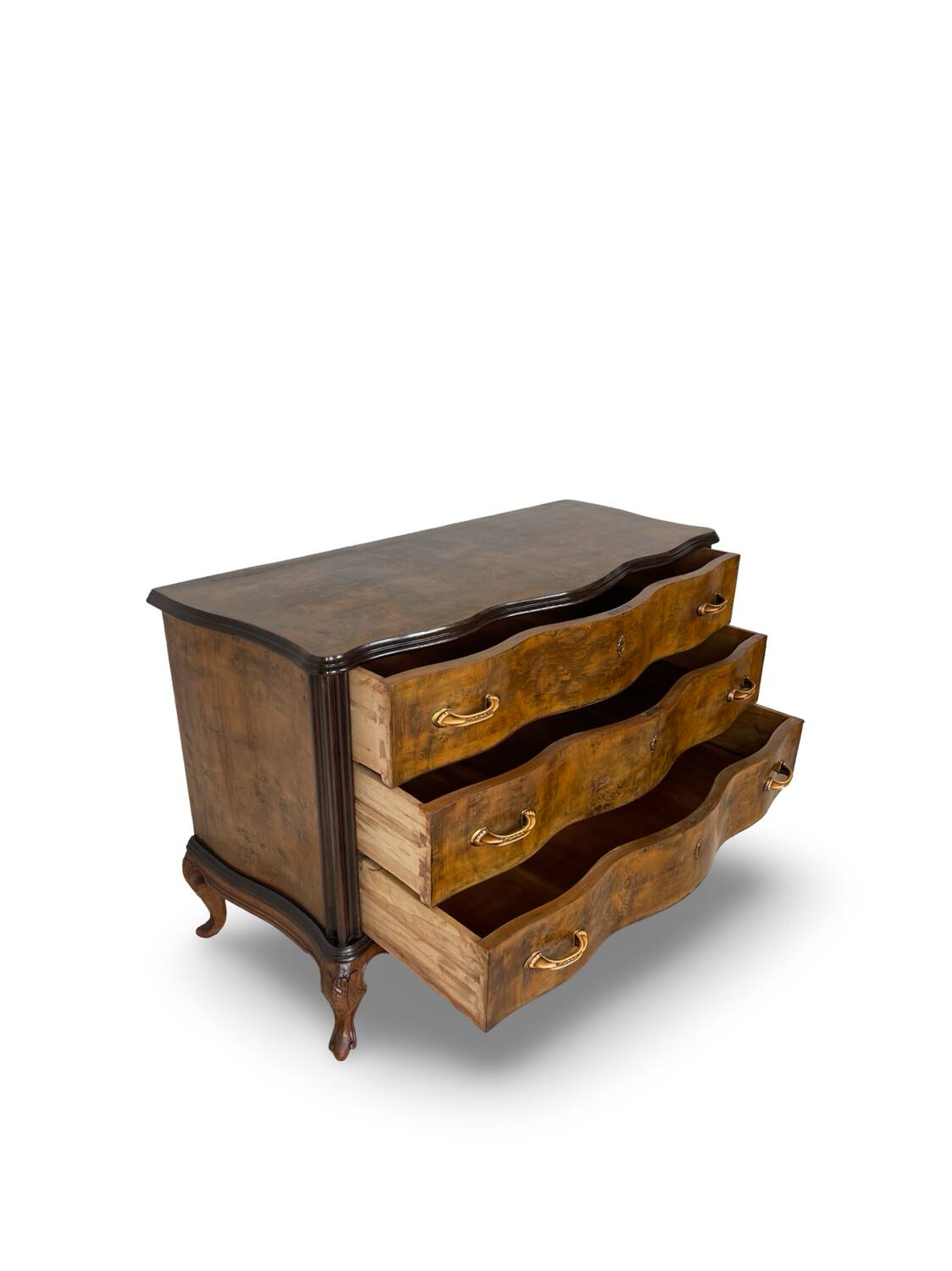 Commode italienne Art déco en loupe de noyer, années 1940-50