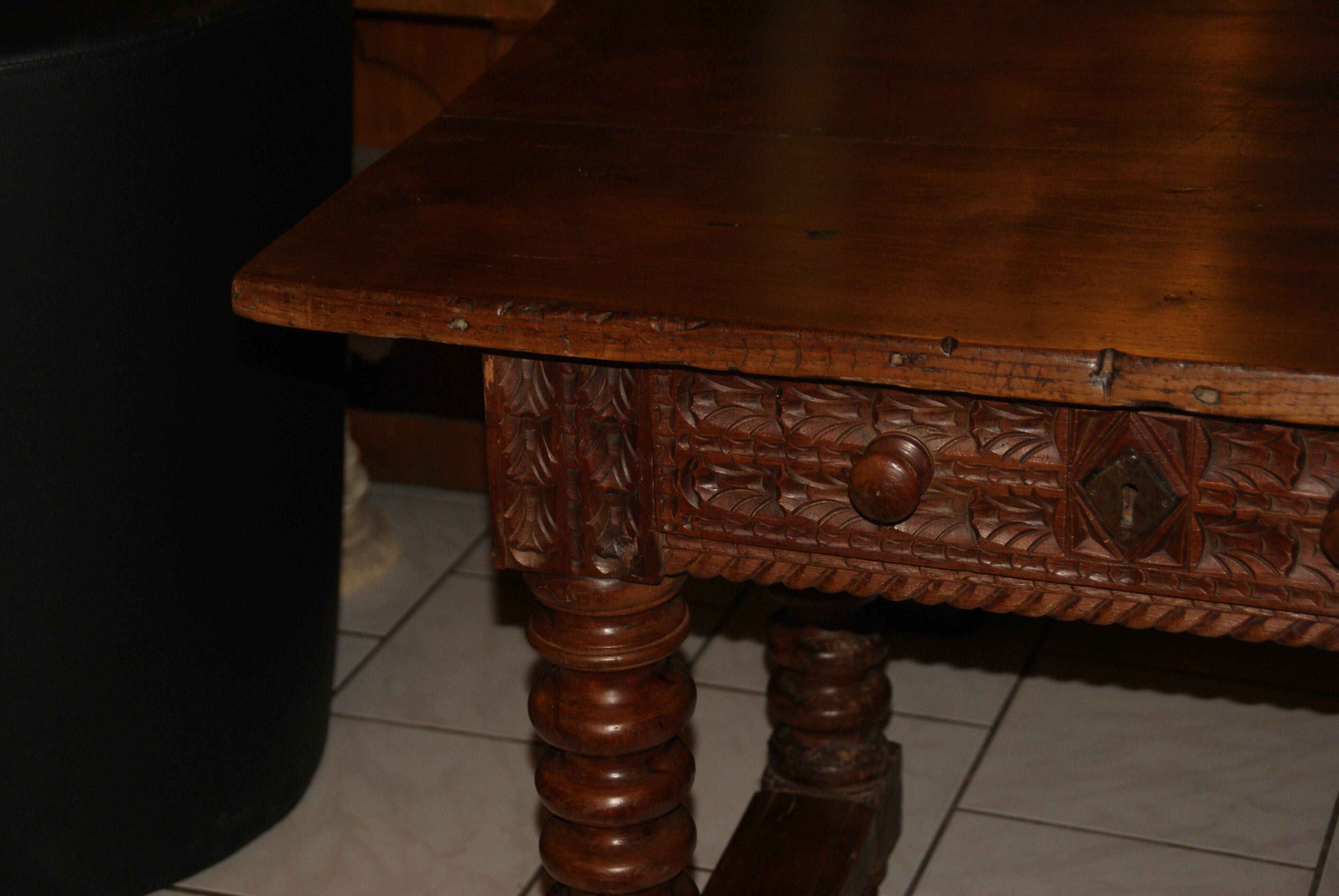 SAVOYARD CHALET TABLE, carved, with two drawers, late 18th century