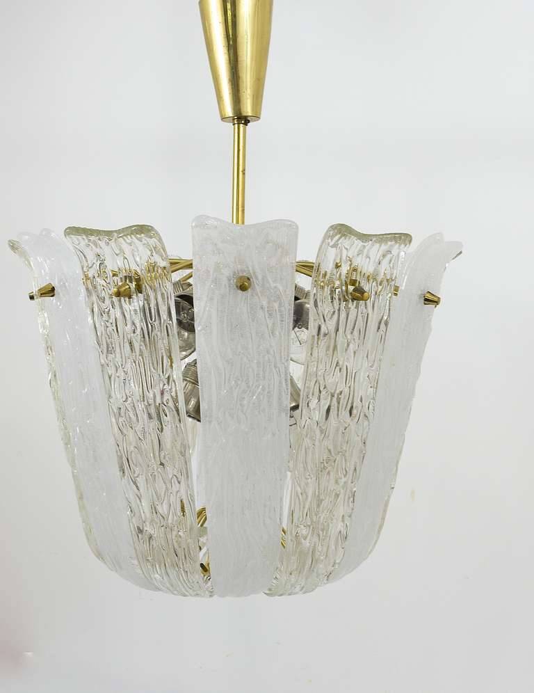 J.T. Kalmar Mid-Century Brass and Textured Glass Suspension Basket, Austria, 1950s