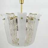 J.T. Kalmar Mid-Century Brass and Textured Glass Suspension Basket, Austria, 1950s