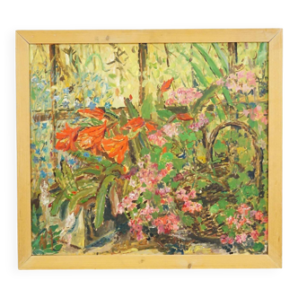 Alexander Michael oil painting of a flowering cactus, Germany 1974