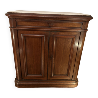 Antique wood-panelled sideboard with white marble top – Circa 1880
