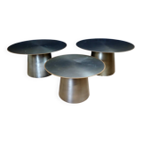 Set of three designer coffee tables in frosted metal, circa 1990/2000