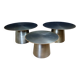 Set of three designer coffee tables in frosted metal, circa 1990/2000
