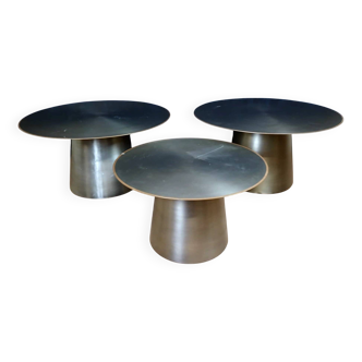 Set of three designer coffee tables in frosted metal, circa 1990/2000