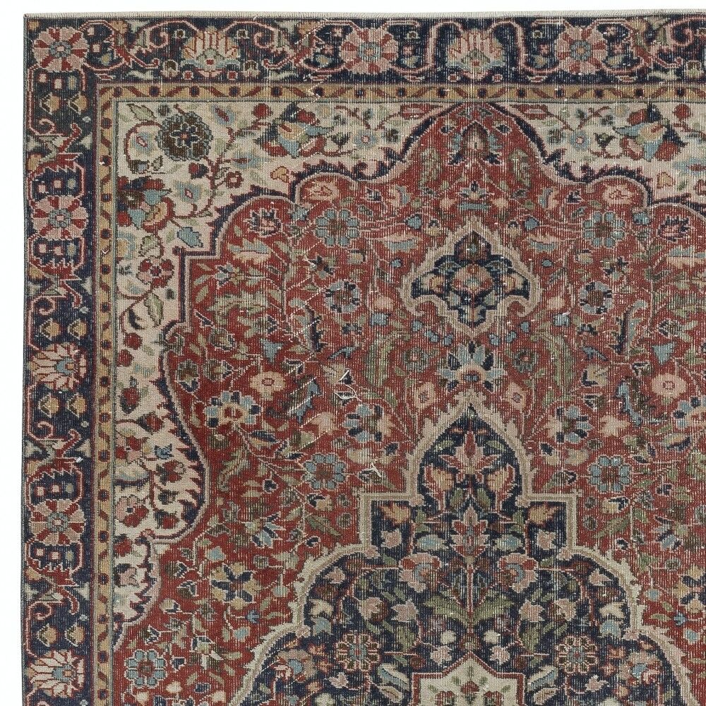 Vintage Handmade Wool Area Rug. One of a kind Turkish Carpet with Medallion Design