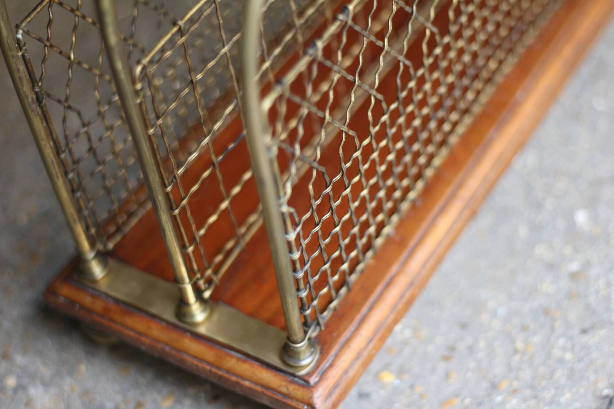 Adorable victorian s.hall magazine rack. brass/mahogany.