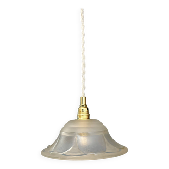 Suspension abat-jour vintage en verre motif de fleur