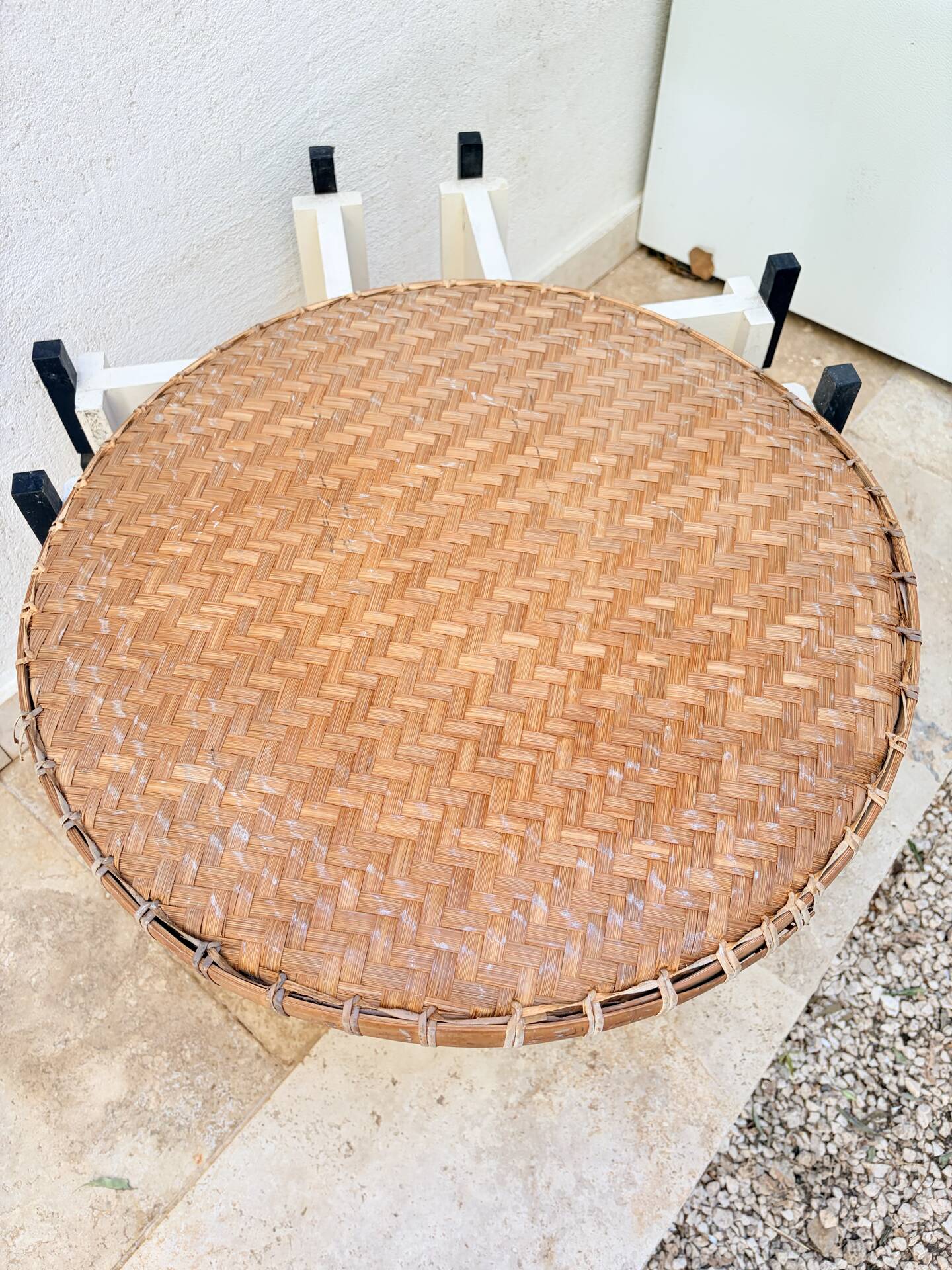 Vintage coffee table wood and rattan 1960