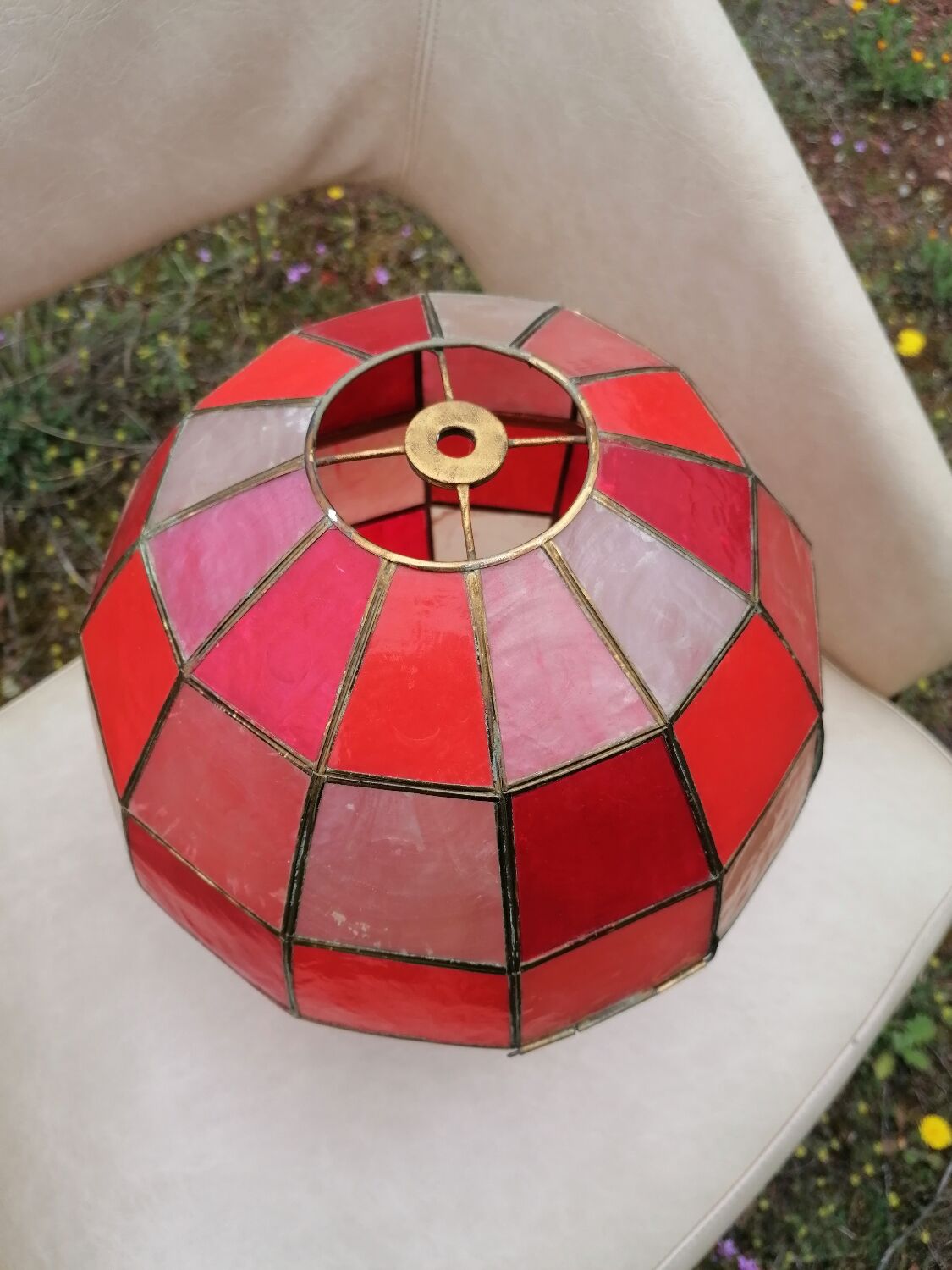 Faceted ball suspension in mother-of-pearl and vintage brass