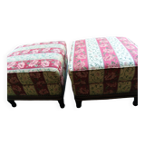 Lot 2 poufs Upholsterers in solid walnut