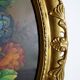 Large oil on canvas bouquet medallion wooden frame gilded stucco vintage