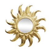 Grand miroir soleil artisanal bois et stuc doré à la feuille d'or années 1970-80
