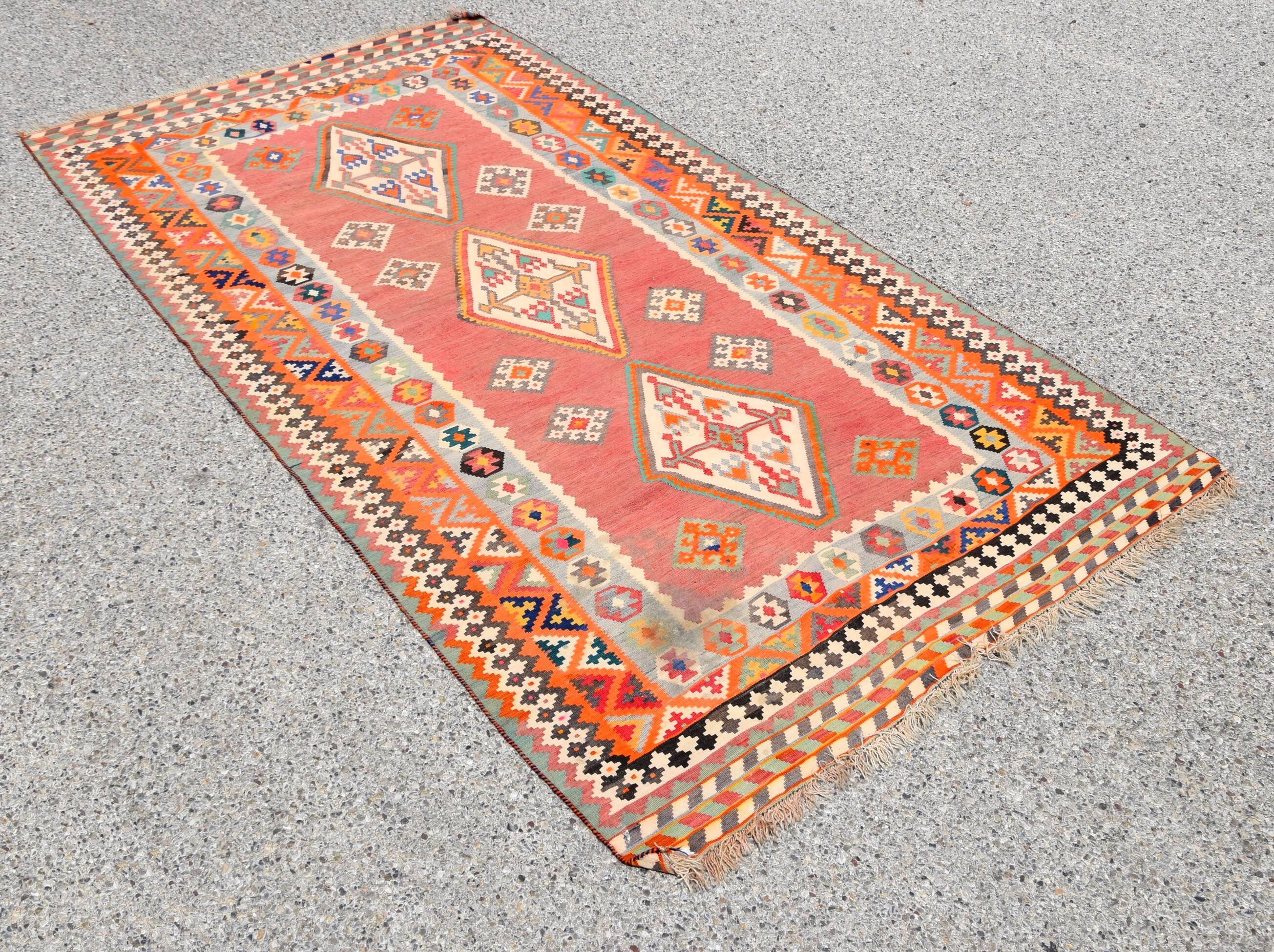Oriental Kilim Rug Shiraz Gashgaï Antique: 1.50 X 2.85 Metres -