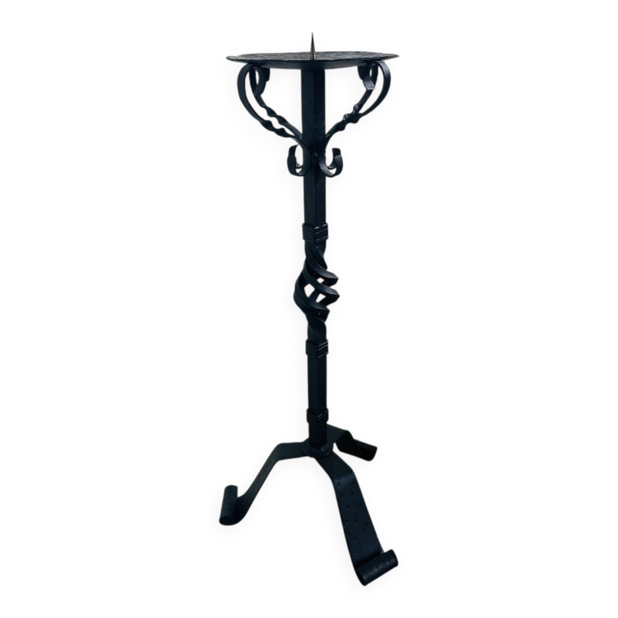 Hand-forged wrought iron candlestick stand, mid-20th century