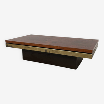 Table basse loupe d’orme et laiton 70’ Roche Bobois