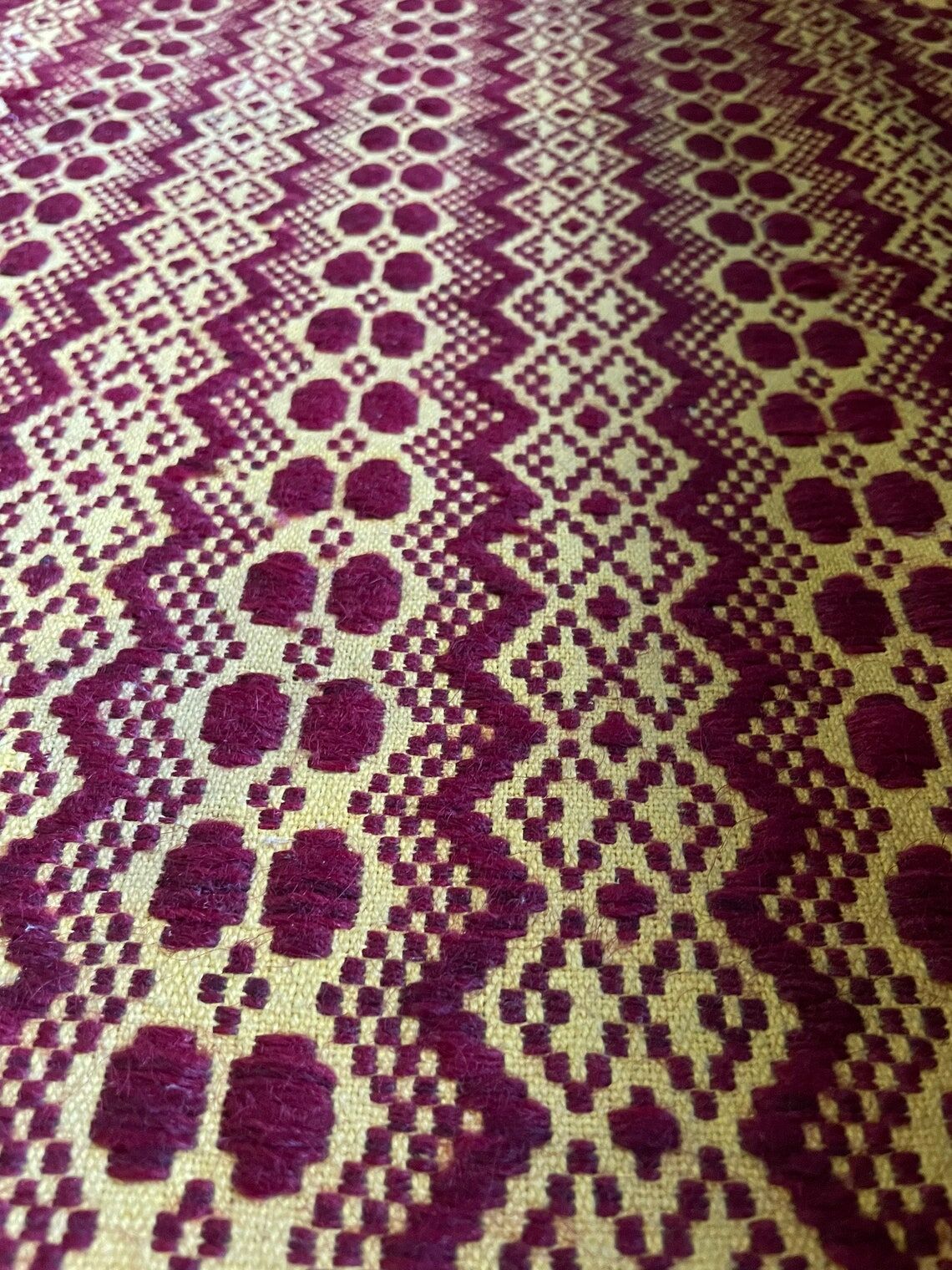 Vintage Romanian carpet brown design on yellow background 217x146cm