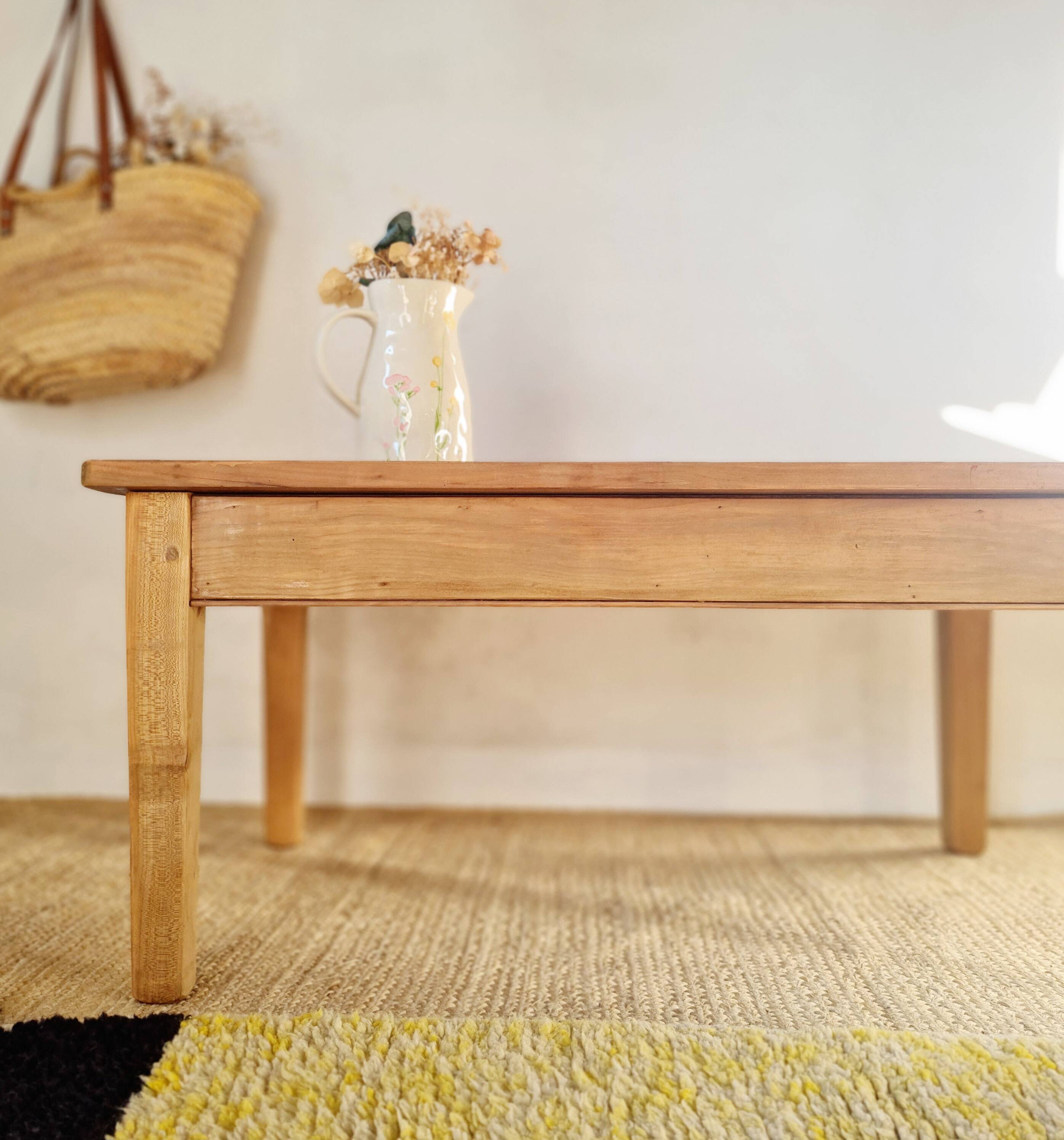 Antique wooden low farmhouse table and drawer
