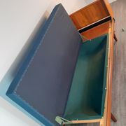 Norwegian daybed sofa in teak and blue fabric, renovated, vintage scandinavian 1960s