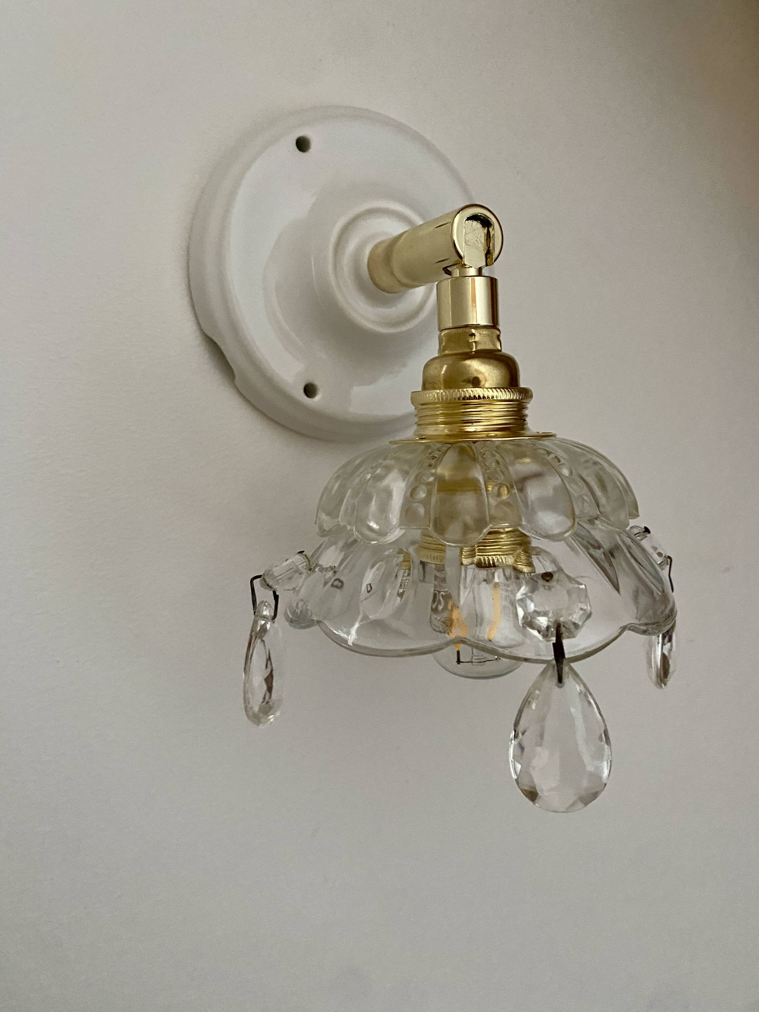Vintage glass lampshade wall lamp with antique tassels