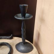 Set of 3 candlesticks and a candle holder in wrought iron.