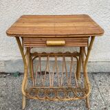 Vintage rattan magazine rack table